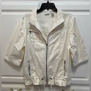 Chico’s Zenergy Jessa Mixed Fabric Off White Zip Up Jacket Size Large Chico’s 2